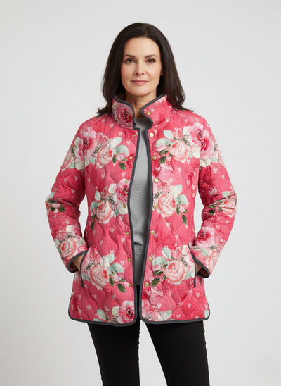 Greta™ Gesteppte Jacke Mit Romantischem Rosendruck